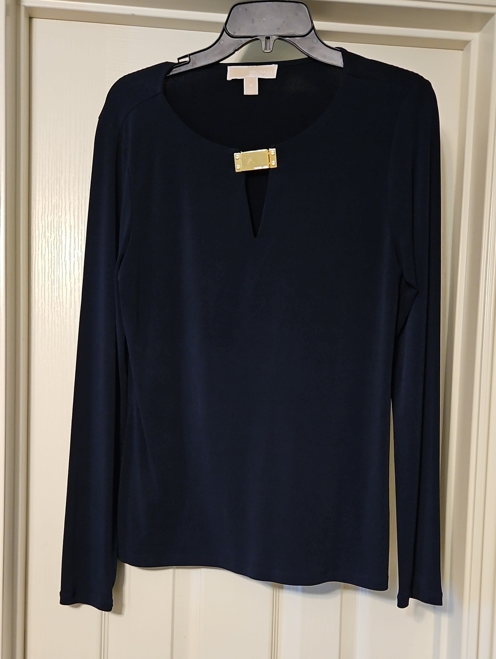 MICHAEL Michael Kors Navy Long-Sleeve Top with Gold Bar Detail